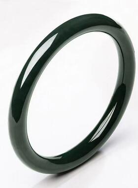 和田玉青玉手镯 女款少女镯民族风玉石手镯黑青玉圆条玉镯子