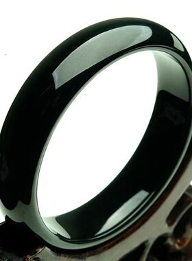 新疆和田玉墨玉手镯天然玉石墨绿加宽镯子黑青玉女款玉镯子带证书