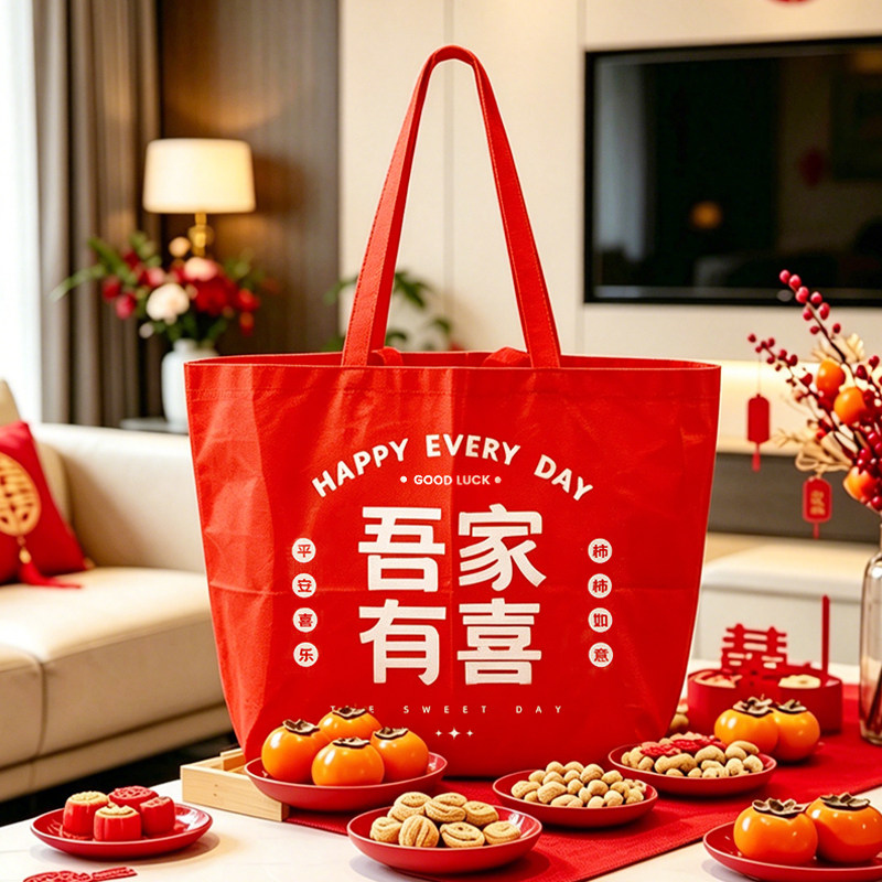 结婚编织袋手提礼品袋婚礼购物袋防水大容量红色大喜日子收纳袋子