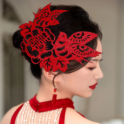 新中式秀禾头饰红色剪纸发饰