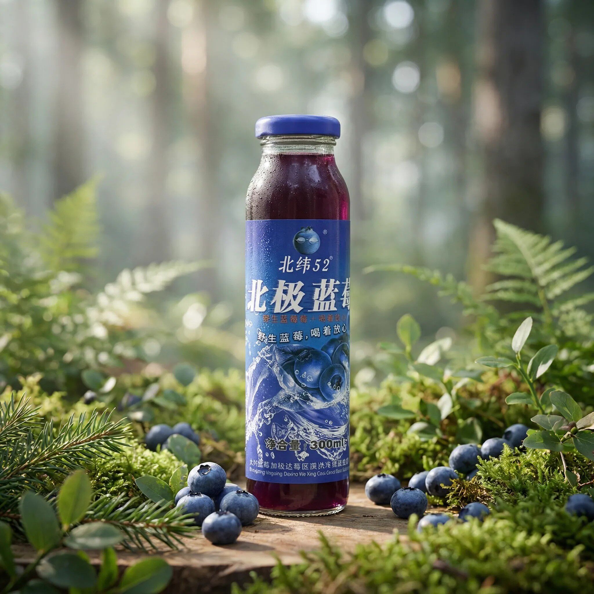 北纬52北极蓝莓汁饮料大兴安岭漠河特产果汁果粒10瓶装