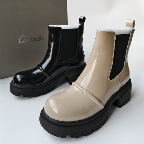 Cameido/卡美多品牌撤柜真皮女鞋时尚粗高跟厚底一脚蹬马丁短靴单