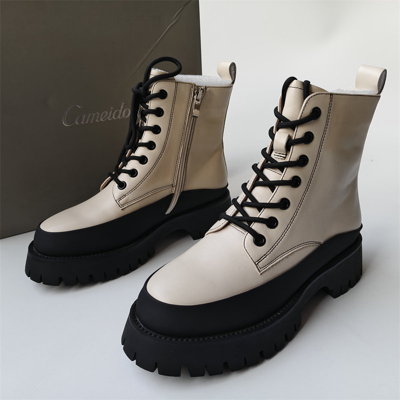 Cameido/卡美多品牌撤柜真皮女鞋试试厚底马丁靴圆头英伦风短靴冬