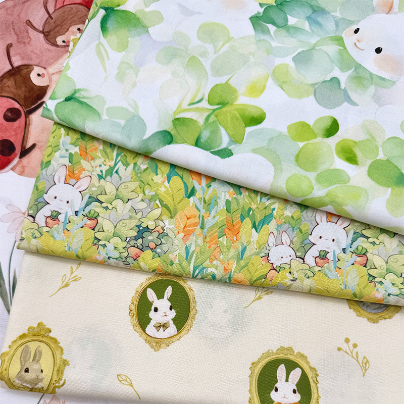 卡通兔子系列纯棉布料20支全棉棉布印花diy手工布头床品服装面料
