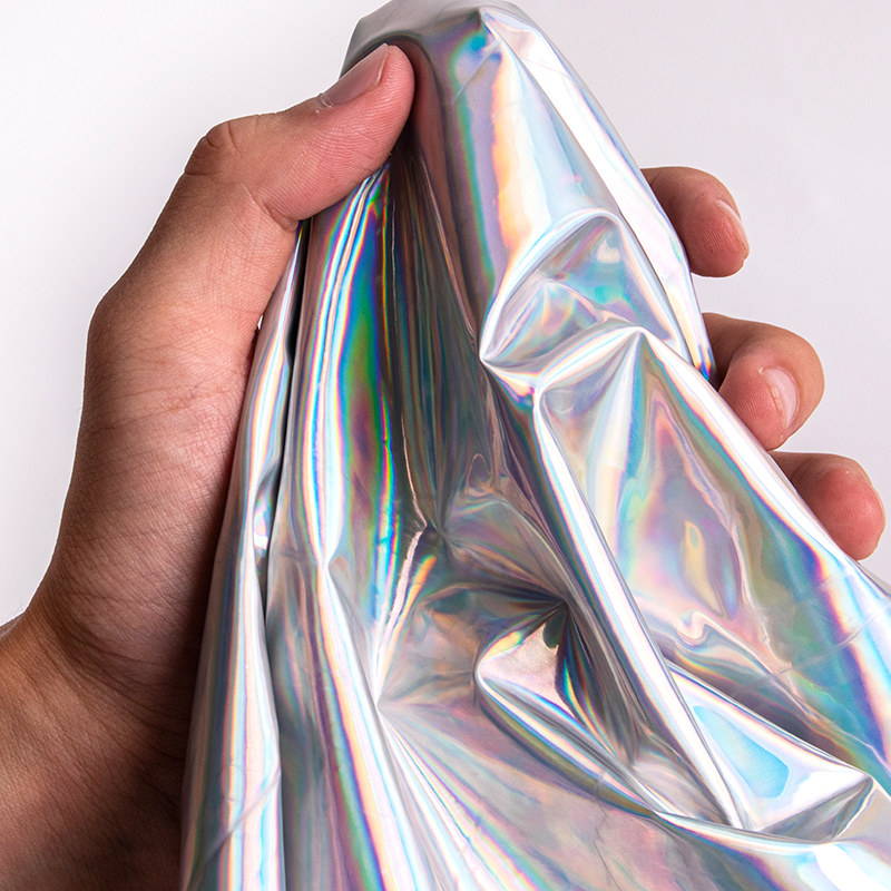 tpu布料双面亮面银色反光膜面料镜面布防水耐折设计师布料幻彩银