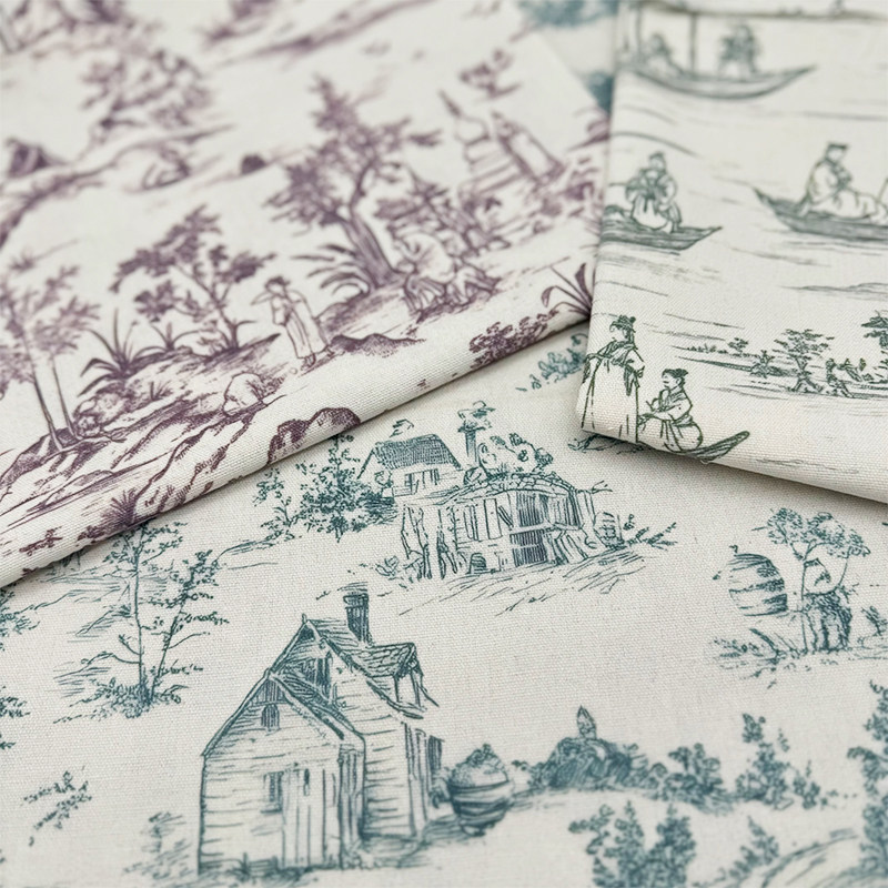 法式乡村风仿素描写生加密棉麻布料桌布沙发窗帘面料装饰布头diy