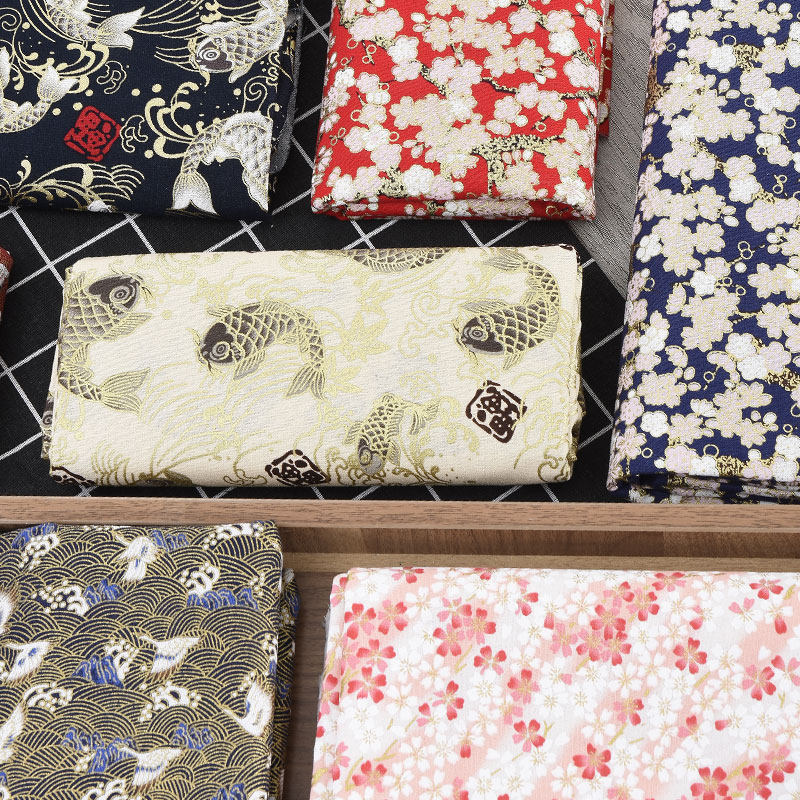 烫金棉布 天鹅起舞印花棉麻布日式和风花布桌布布料布头清仓处理