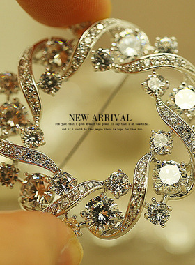 XZ113白金圆形水晶优雅韩版胸针女胸花女韩国饰品领夹别针丝巾扣