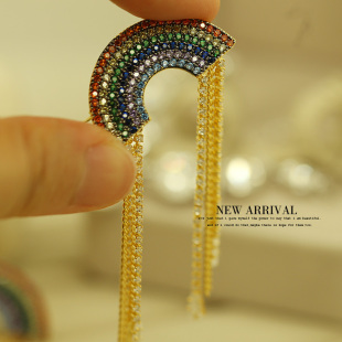 XZ409彩虹流苏水晶优雅韩版 胸针女胸花女韩国饰品领夹别针丝巾扣