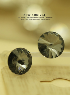 E70简约黑色圆形奥地利合成水晶圆坠流苏耳钉耳环韩版耳饰女针耳