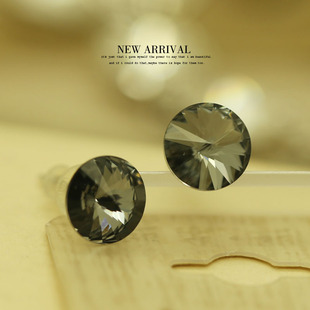 E70简约黑色圆形奥地利合成水晶圆坠流苏耳钉耳环韩版耳饰女针耳