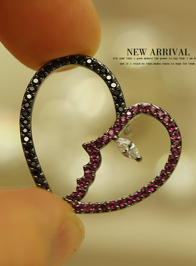 LZ70双色心形合成锆石晶韩国水晶可爱领针女复领扣衬衫衣领夹胸花