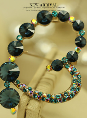 XZ246蓝心形奥地利合成水晶胸针女高档气质胸花别针西装配饰潮新