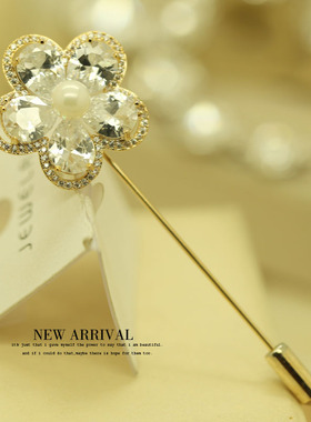 CZ32花朵合成锆石一字胸针女高档气质胸花别针西装配饰潮新款