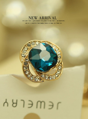 LZ08蓝色圆形合成水晶韩国可爱防走光领针女领扣衬衫衣领夹