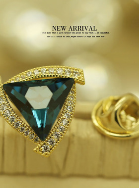 LZ08蓝色三角形合成水晶韩国可爱防走光领针女领扣衬衫衣领夹