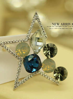 XZ550五星奥地利合成水晶胸针女高档气质胸花别针西装配饰潮新