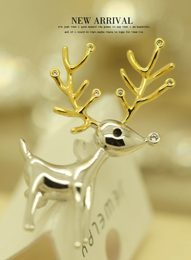 XZ509金银小鹿合成水晶胸针女高档气质胸花别针西装配饰潮新