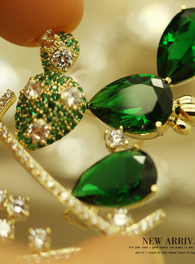 XZ207绿色花束合成锆石水晶韩版胸针女胸花女韩国饰品领夹别针