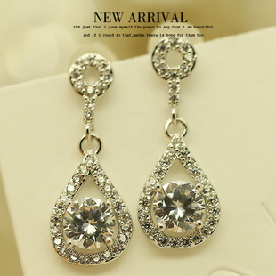 E11优雅银色流苏合成水晶坠长流苏耳环耳钉小众新款礼物新品