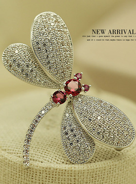 包邮XZ468白金蜻蜓水晶胸针高档韩版胸针女胸花饰品丝巾扣别针女