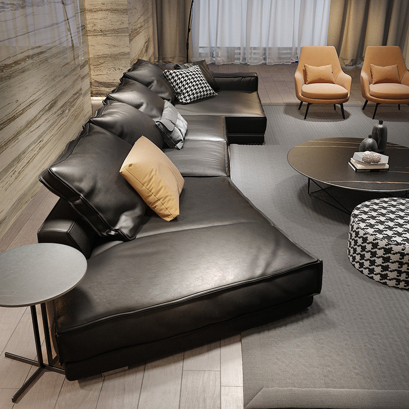 纳威意式极简真皮沙发头层牛皮异形黑色现代轻奢客厅意大利baxter