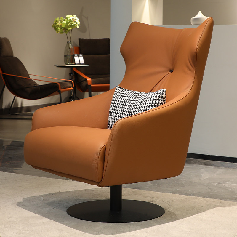 纳威意式轻奢设计师单人沙发客厅卧室网红休闲旋转真皮高背椅子