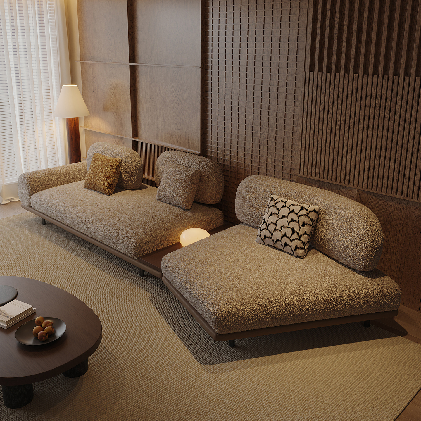 纳威小户型客厅沙发异形转角羊羔绒布艺中古风设计师创意功能靠背