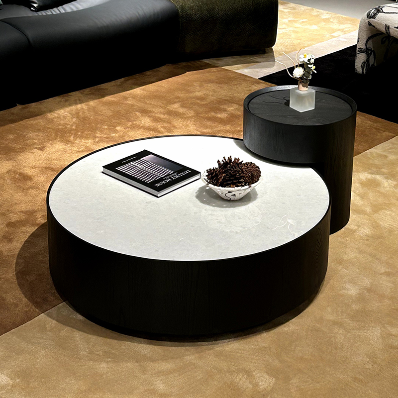 纳威圆形茶几边几组合简约现代客厅家用大理石茶桌设计师创意新款