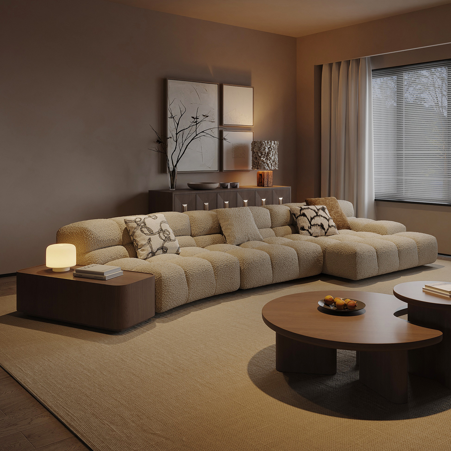 纳威意式极简泡芙沙发大户型客厅家用布艺设计师网红佛山家具中古