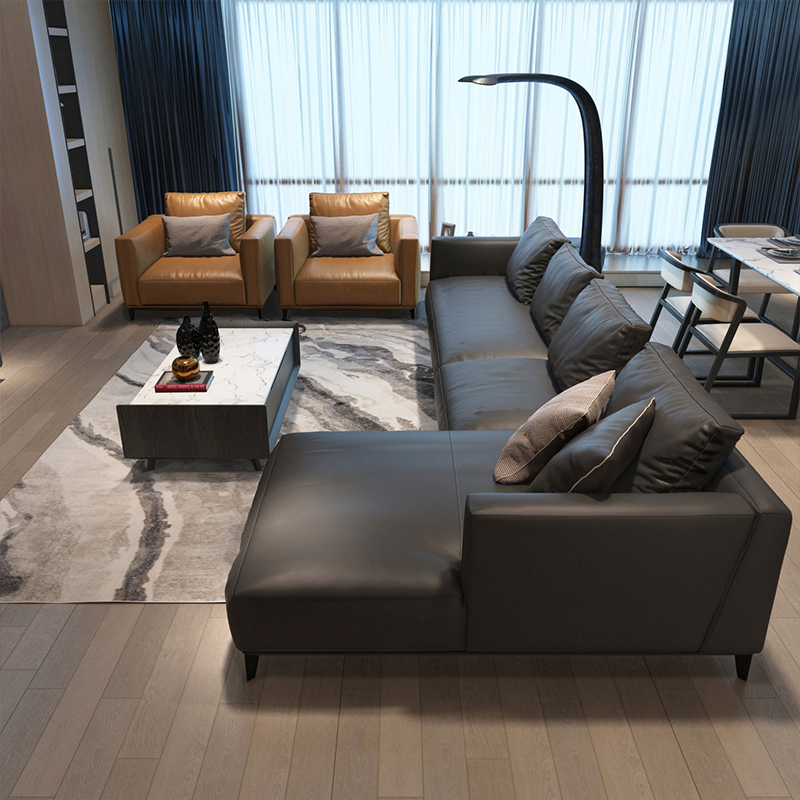纳威真皮沙发头层牛皮现代简约意大利风格客厅意式轻奢极简黑色