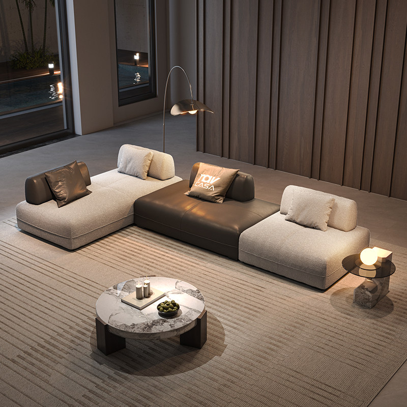 纳威无靠背扶手皮布艺靠山沙发意式极简客厅家用设计师豆腐块转角