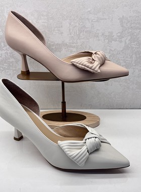 KISSCAT接吻猫2023春季褶皱优雅蝴蝶结尖头细跟单鞋女KA43105-15