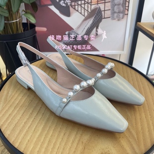 KISS CAT接吻猫正品2022春季低跟后空一字扣带女凉拖鞋KA32124-12