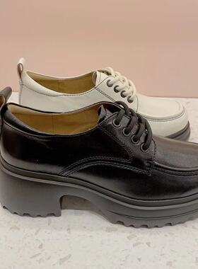 接吻猫新款英伦风小皮鞋女厚底增高系带单鞋乐福鞋子KA54126-52