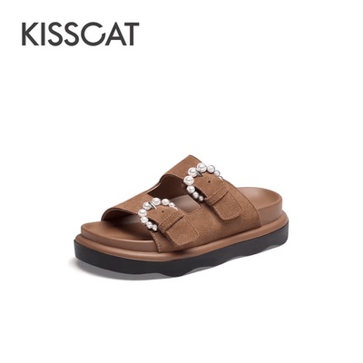 珍珠新款博肯拖鞋接吻猫度假风