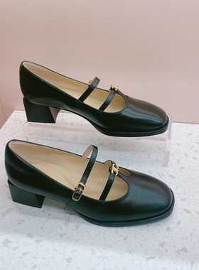 KISSCAT接吻猫2024春复古单鞋粗跟增高法式玛丽珍鞋女KA54165-10