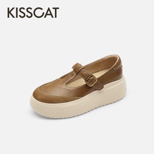 KISSCAT接吻猫T字带玛丽珍26秋新品厚底增高复古长腿鞋K76567A-56