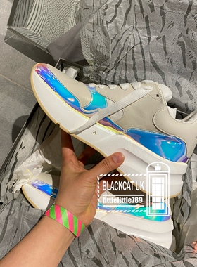 英国比斯特折扣 MCQ麦昆经典男士镭射尾白色全皮休闲系带跑鞋