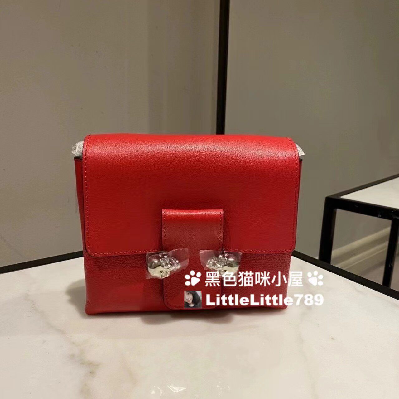 McQueen麦昆红色骷髅头链条包