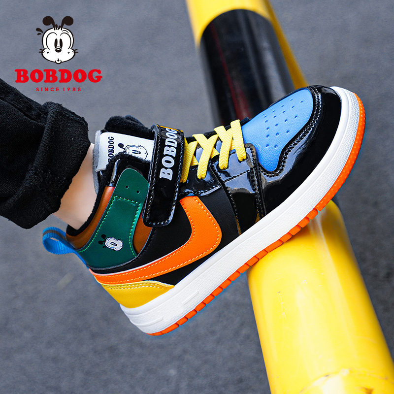 巴布豆秋冬季男童防水皮面板鞋