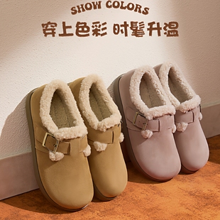 休闲平底棉鞋 2025冬新款 雪地靴加绒毛毛鞋 复古厚底勃肯鞋 骆驼女鞋