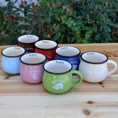 精品大肚复古可爱风logo早餐杯