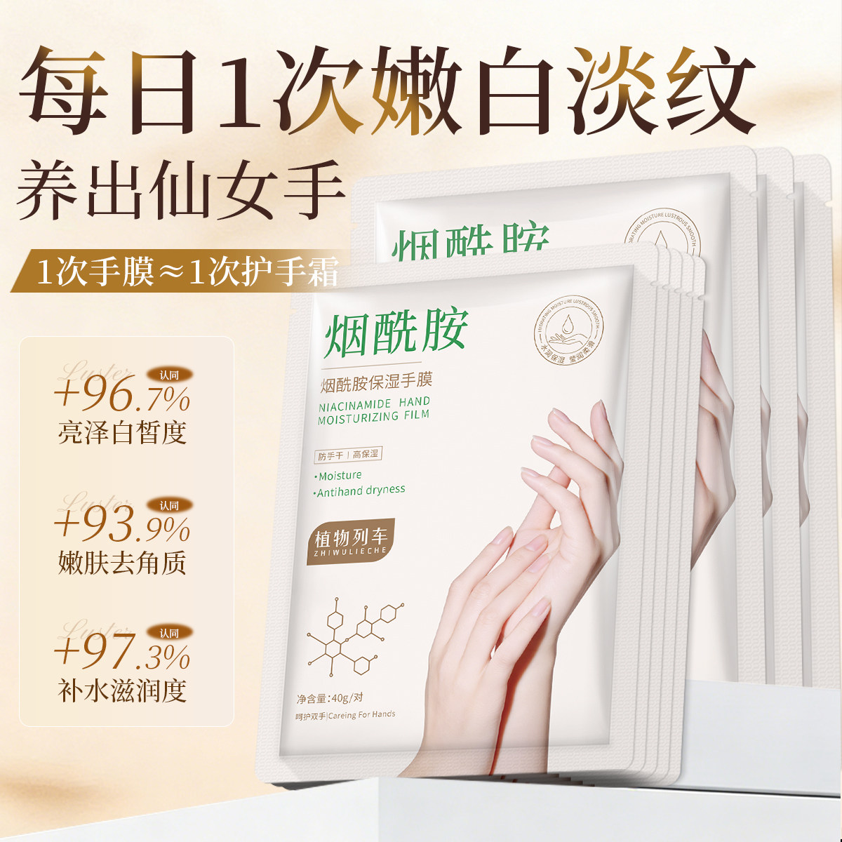 植物列车烟酰胺保湿嫩白手膜