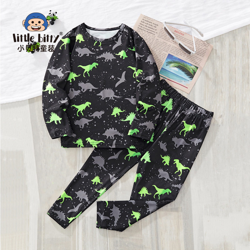 2025秋季新款男童长袖套装卡通动物T恤舒适休闲恐龙图案工厂代发