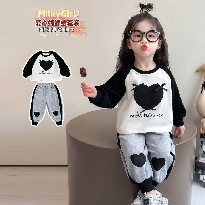 女童爱心蝴蝶结休闲卫衣套装春季新款小女孩春秋长袖两件套,童装/婴儿装/亲子装,儿童运动套装,淘宝优惠券,粉丝福利购,淘宝优惠卷
