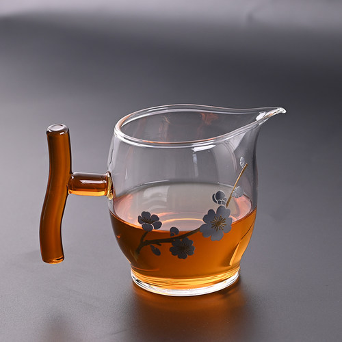 创意新款加厚耐热玻璃侧把公道杯