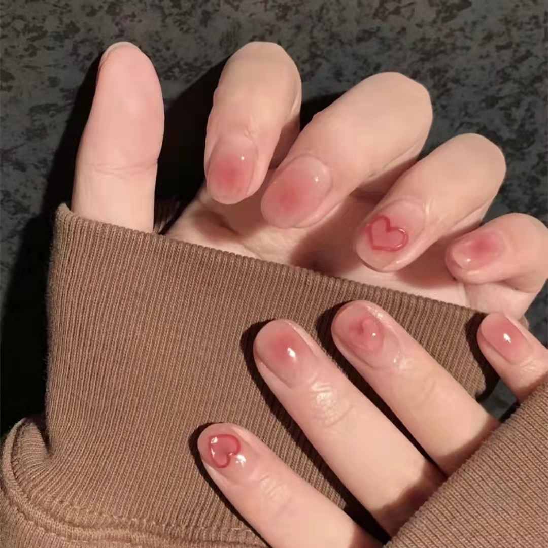 冰透腮红水晶桃心手工定制穿戴甲