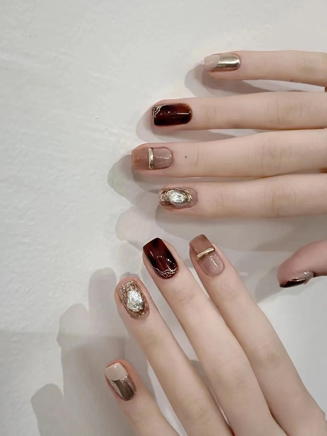 手工穿戴拆卸美甲琥珀晕染秋冬简约焦糖色咖啡显白成品假指甲贴片,彩妆/香水/美妆工具,美甲工具,淘宝优惠券,粉丝福利购,淘宝优惠卷