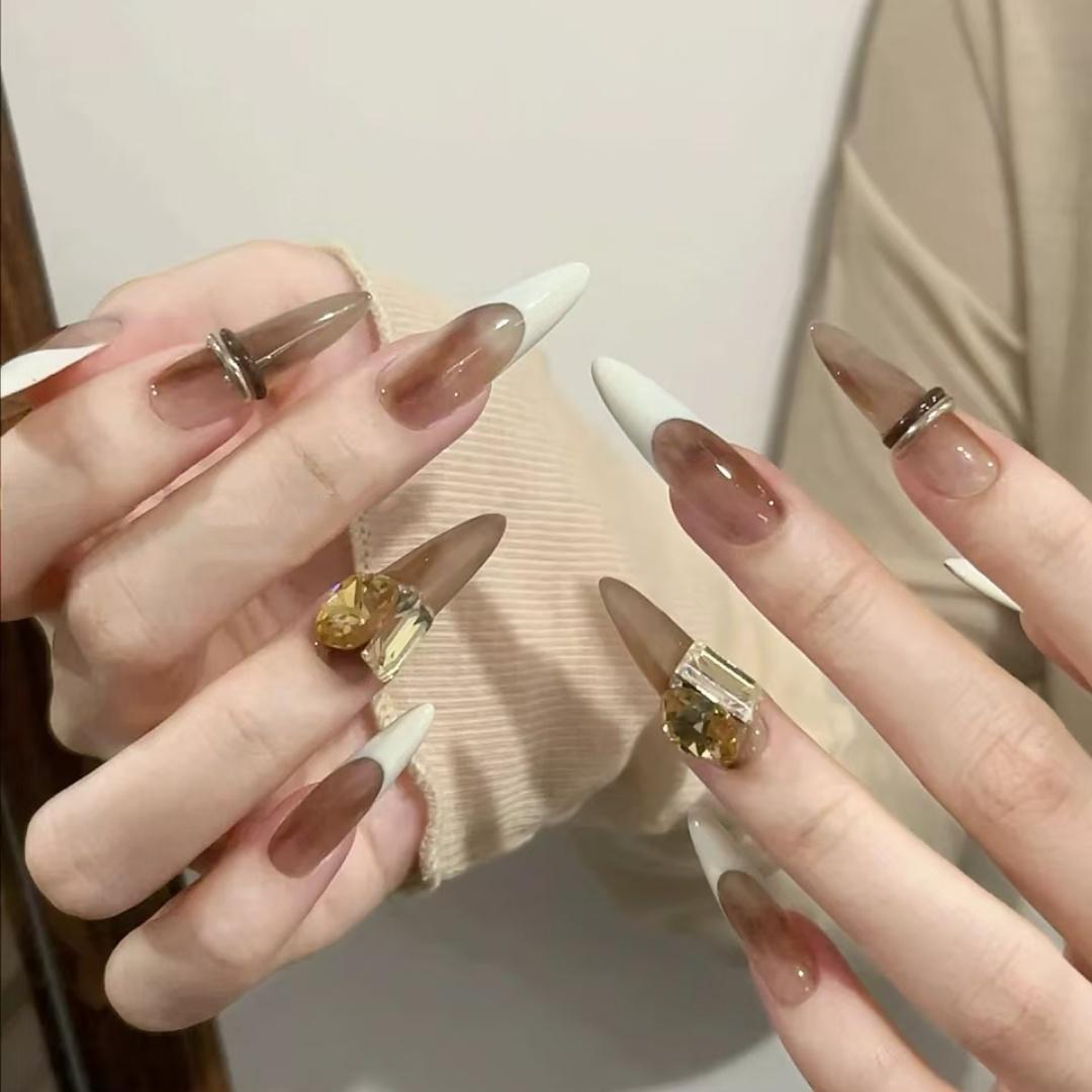 纯手工琥珀晕染风显白穿戴甲